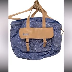 Malibu Blue Brown White Polka Dot Shoulder‎ Tote Bag Purse